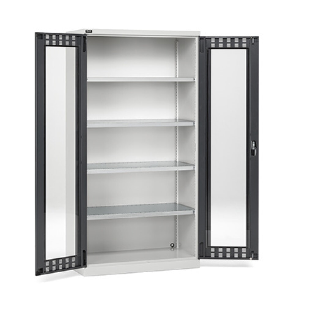 Product afbeelding: Draaideurkast Fami PERFOM met 4 legborden en kijkvensters, hxbxd 2.000 x 1.023 x 726 mm, lichtgrijs, antraciet