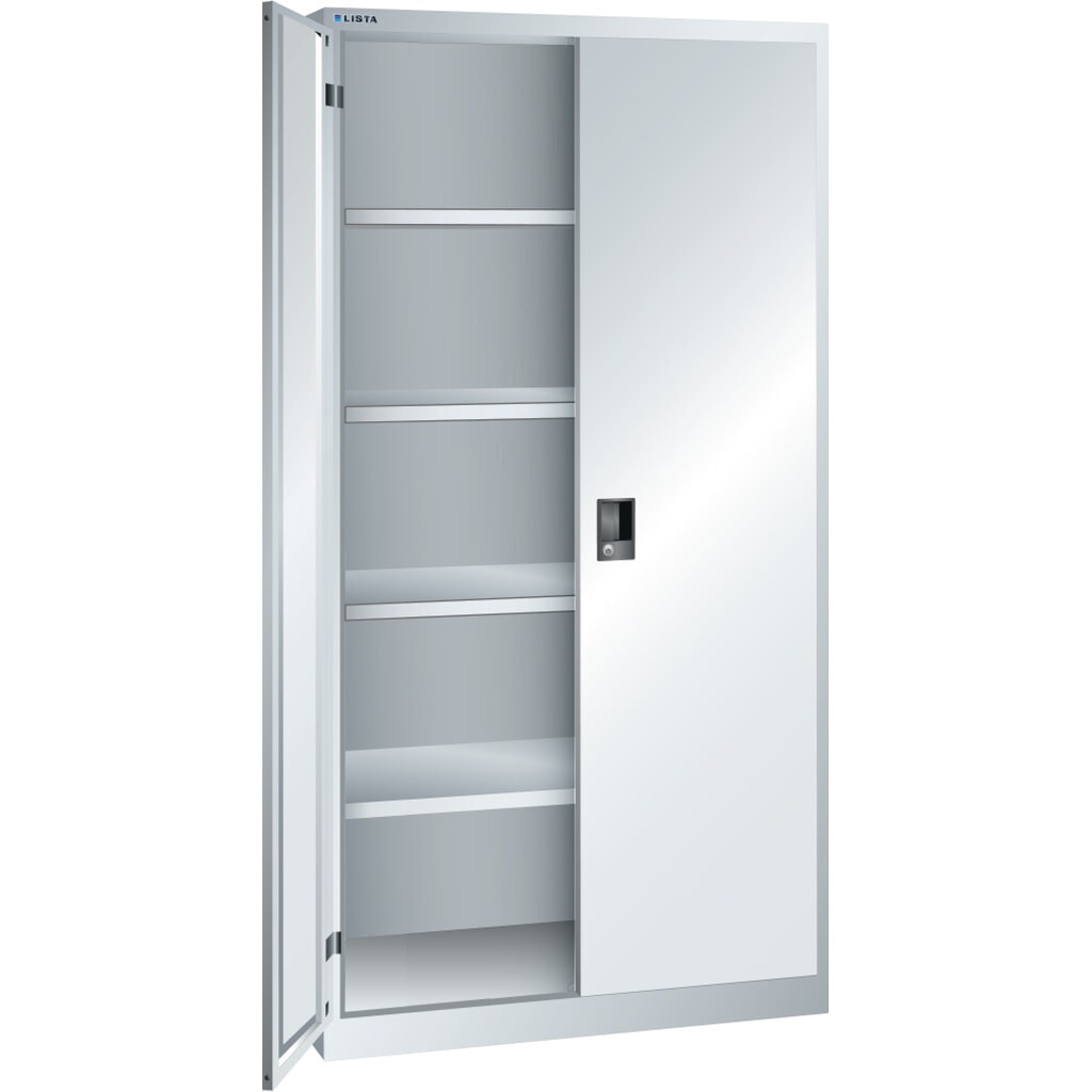 Draaideurkast LISTA, (bxdxh) 1000x500x1950 mm, 4 verstelbare legborden, lichtgrijs, KEY Lock Product afbeelding: Draaideurkast LISTA, (bxdxh) 1000x500x1950 mm, 4 verstelbare legborden, lichtgrijs, KEY Lock
