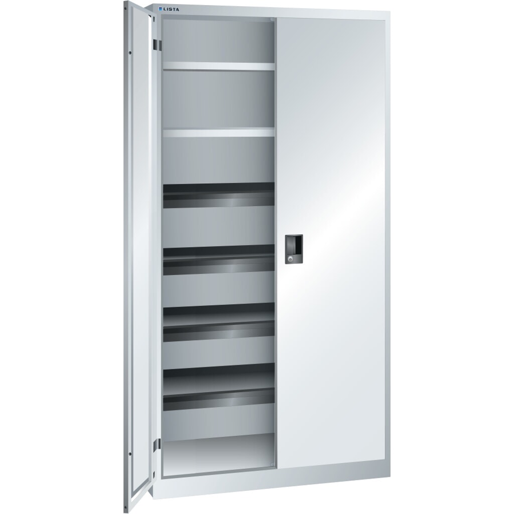 Product afbeelding: Draaideurkast LISTA, (bxdxh) 1000x580x1950 mm, 4 uittrekbare en 2 verstelbare legborden, lichtgrijs, KEY Lock