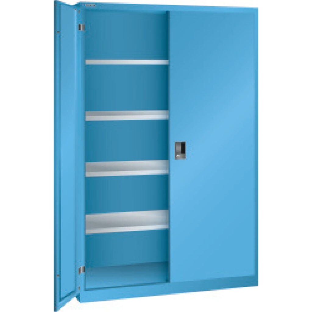 Draaideurkast met 4 verzinkte legborden, hxbxd 1950 x 1250 x 580 mm, lichtblauw, lichtblauw Product afbeelding: Draaideurkast met 4 verzinkte legborden, hxbxd 1950 x 1250 x 580 mm, lichtblauw, lichtblauw