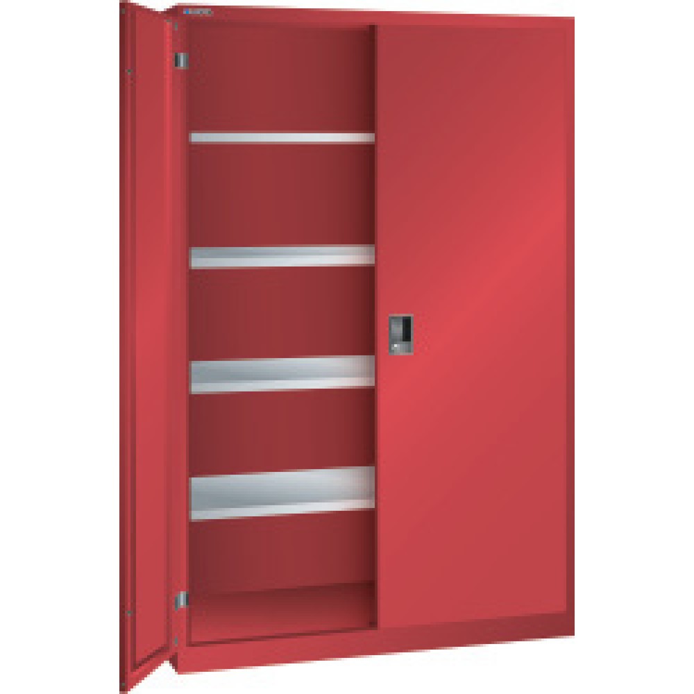 Product afbeelding: Draaideurkast met 4 verzinkte legborden, hxbxd 1950 x 1250 x 580 mm, robijnrood, robijnrood