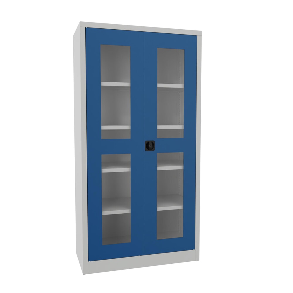 Product afbeelding: Draaideurkast PAVOY met kijkvensters, hxbxd 1.950 x 1.000 x 500 mm, gentiaanblauw, lichtgrijs