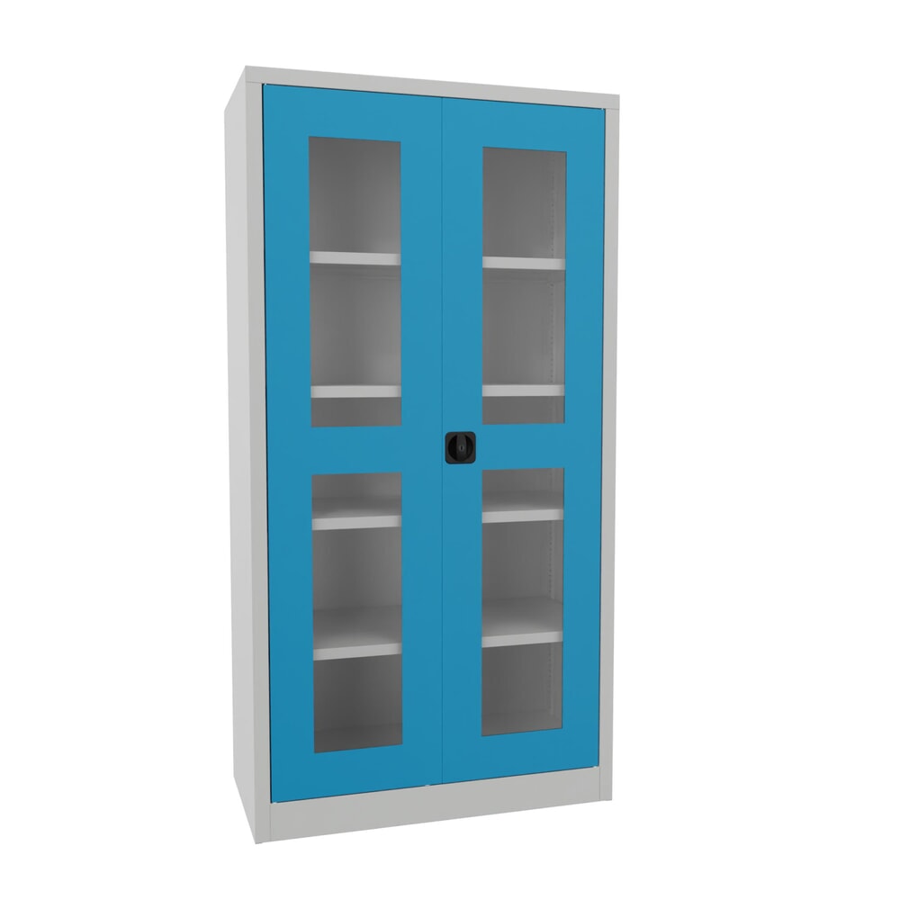 Product afbeelding: Draaideurkast PAVOY met kijkvensters, hxbxd 1.950 x 1.000 x 500 mm, lichtblauw, lichtgrijs