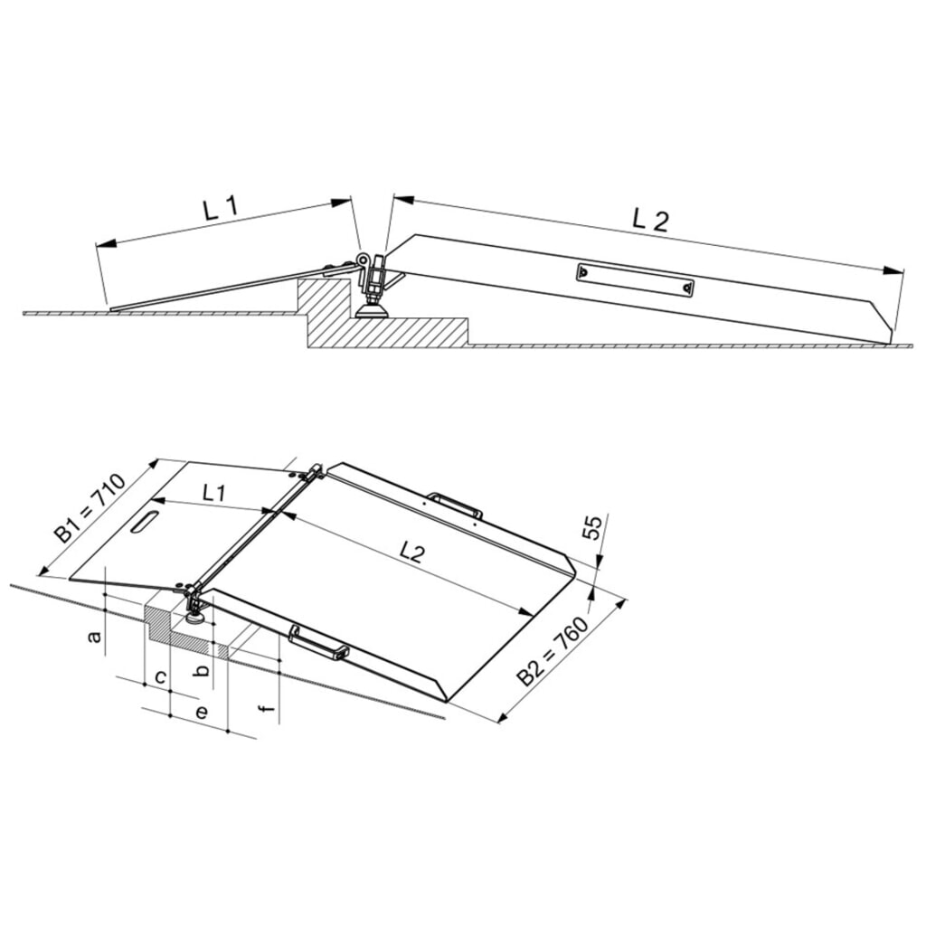 Drempelbrug, in hoogte verstelbaar, cap. 300 kg, hoogteverschil 60 - 100 mm Productafbeelding nr. 3: Drempelbrug, in hoogte verstelbaar, cap. 300 kg, hoogteverschil 60 - 100 mm