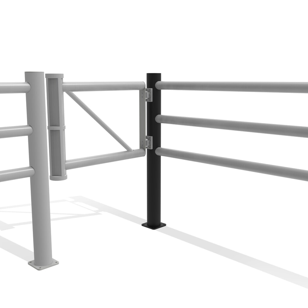 Klapdeur-eindpaal dancop voor veiligheidshek ‘Delta‘, Ø 110 mm, hoogte 1.200 mm, 90°, links Productafbeelding nr. 11: Klapdeur-eindpaal dancop voor veiligheidshek ‘Delta‘, Ø 110 mm, hoogte 1.200 mm, 90°, links