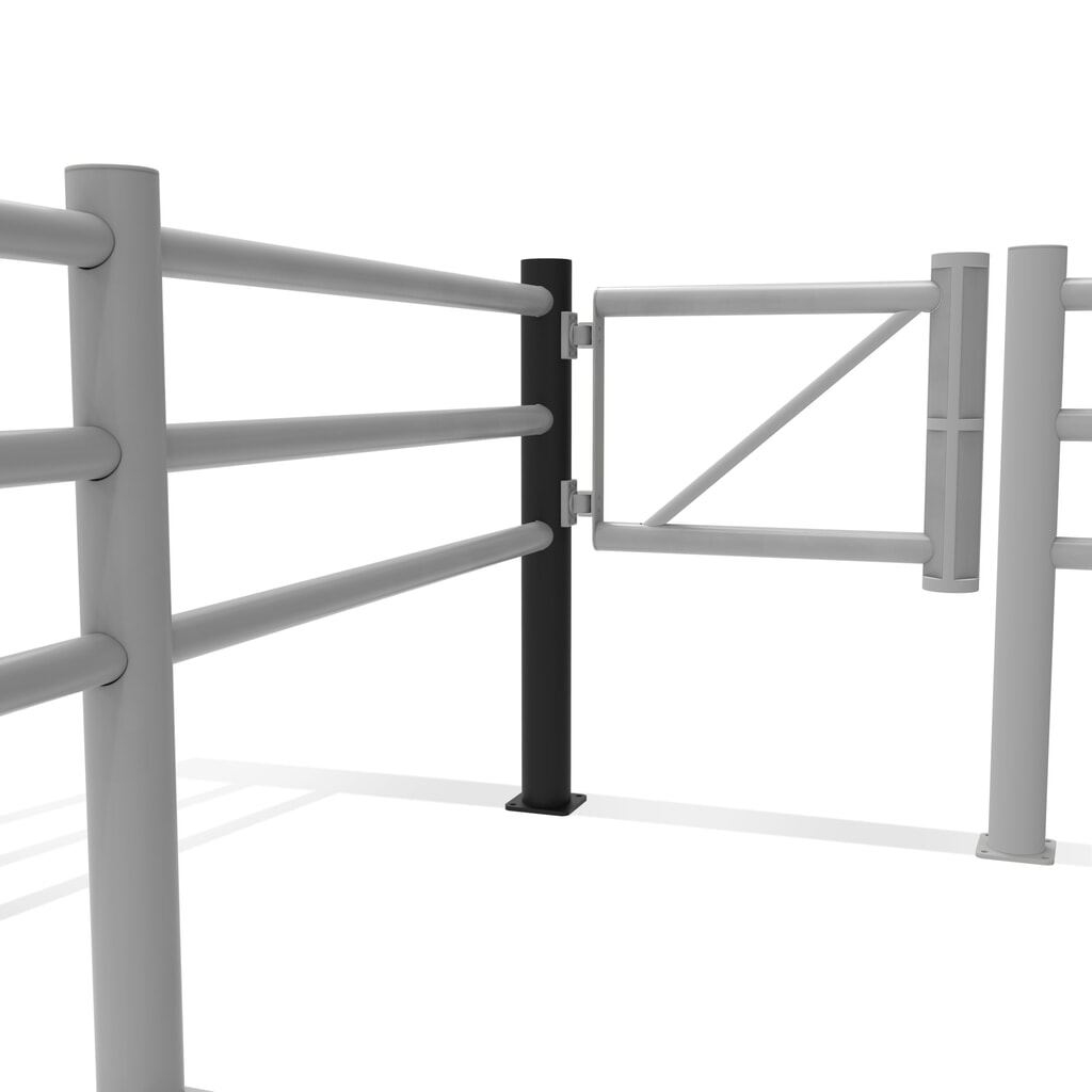 Klapdeur-eindpaal voor veiligheidshek ‘Delta‘, Ø 110 mm, hoogte 1.200 mm, 90°, rechts Productafbeelding nr. 11: Klapdeur-eindpaal voor veiligheidshek ‘Delta‘, Ø 110 mm, hoogte 1.200 mm, 90°, rechts