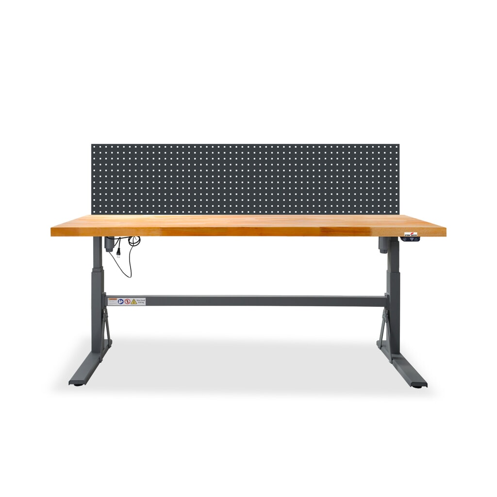 Product afbeelding: Elektrisch in hoogte verstelbare werkbank Steinbock® e-Adjust, met geperforeerde wand, hxbxd 700-1.170 x 2.000 x 750 mm, draagvermogen 350 kg