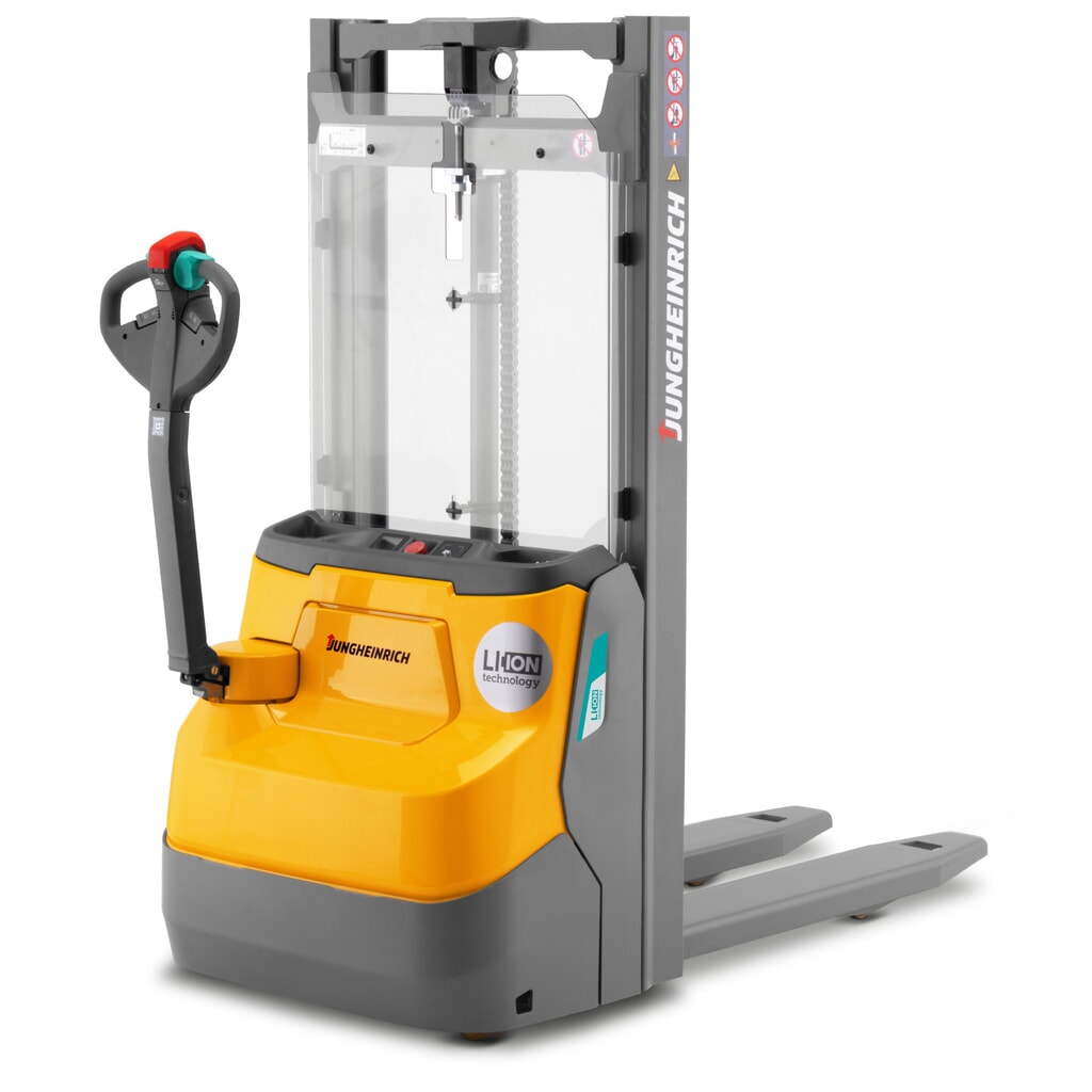 Elektrische stapelaar Jungheinrich EJC 110i ZT, tweevoudige telescoop hefmast, hefhoogte 2.390 mm, draagvermogen 1.000 kg, proportionele hydraulica Product afbeelding: Elektrische stapelaar Jungheinrich EJC 110i ZT, tweevoudige telescoop hefmast, hefhoogte 2.390 mm, draagvermogen 1.000 kg, proportionele hydraulica