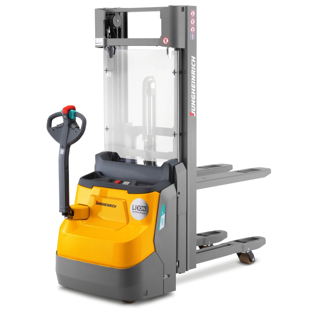 Product afbeelding: Elektrische stapelaar Jungheinrich EJC 112zi ZT, tweevoudige telescoop hefmast, hefhoogte 2.390 mm, draagvermogen 1.200 kg, proportionele hydraulica