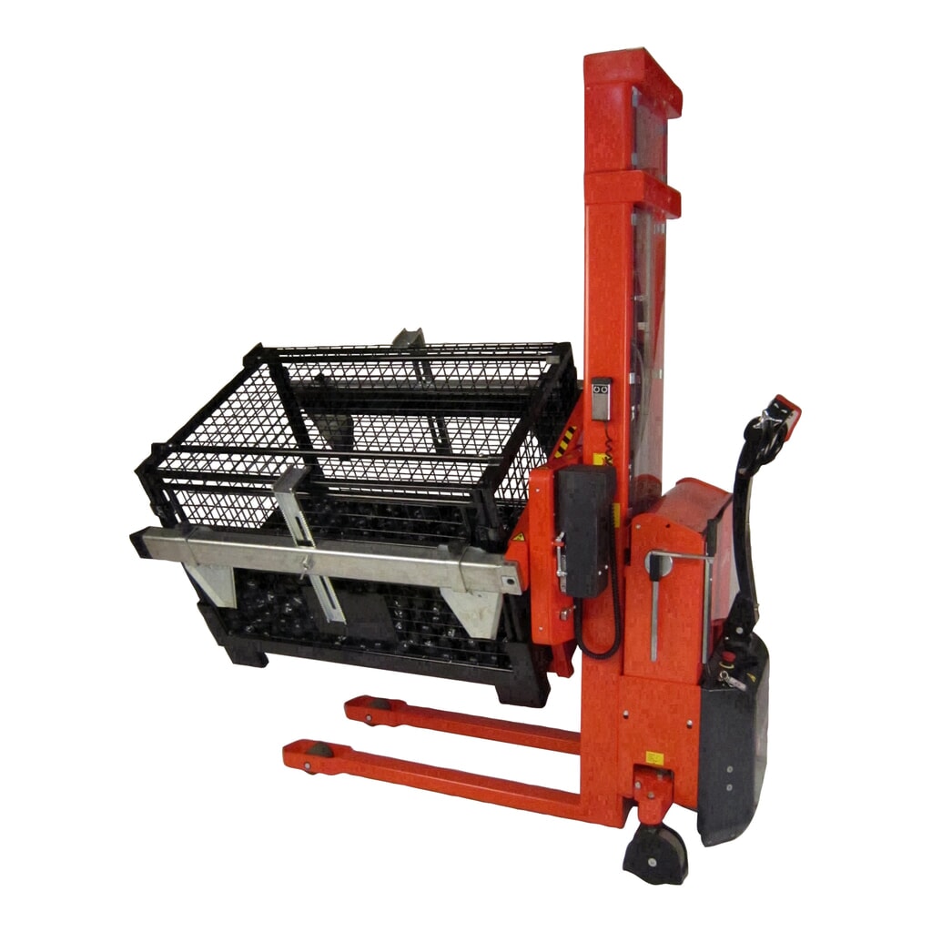 Elektrische stapelaar, zwenkbaar, instelbare roosterboxhouder Product afbeelding: Elektrische stapelaar, zwenkbaar, instelbare roosterboxhouder
