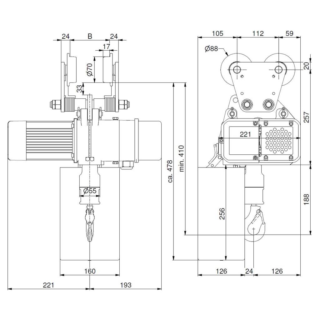 Productafbeelding nr. 7: Elektrische takel LIFTKET, S-Line met handrijwerk, draagvermogen 125 kg, 8/2 m/min