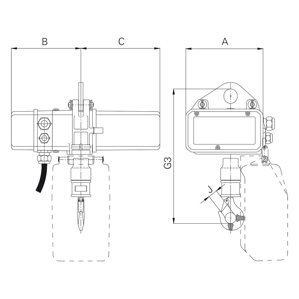 Productafbeelding nr. 2: Elektrische takel LIFTKET, S-Line met ophangsysteem met 1 gat, draagvermogen 125 kg, 8/2 m/min