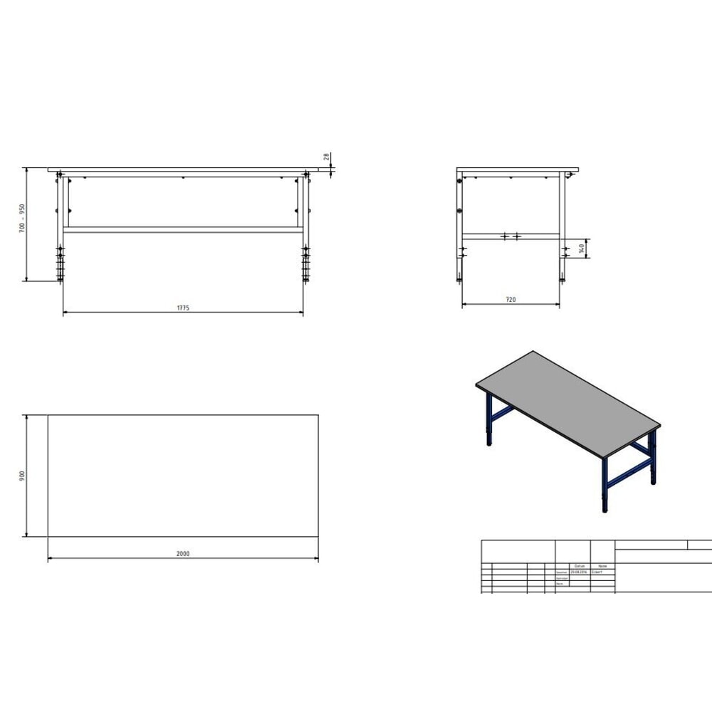 Productafbeelding nr. 3: Enkele paktafel Classic, hxbxd 700-950 x 2.000 x 900 mm