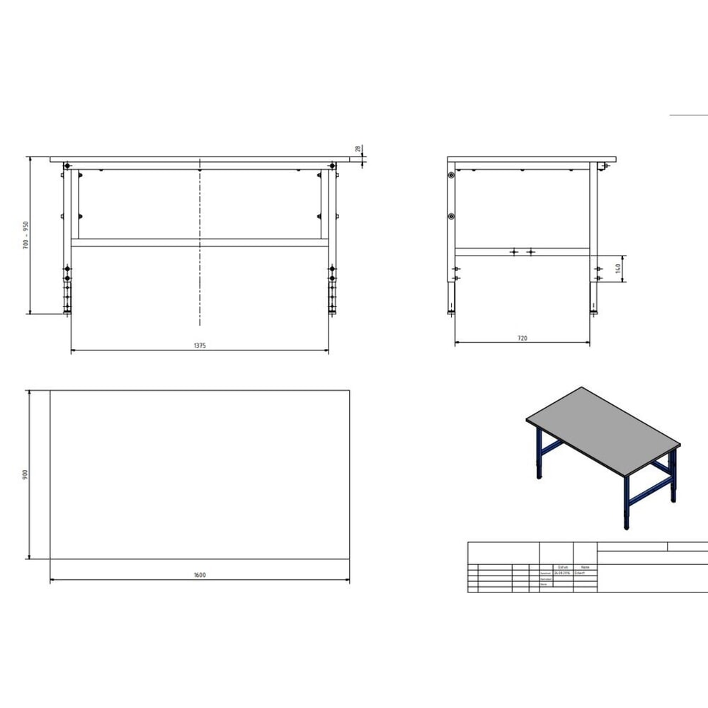 Productafbeelding nr. 3: Enkele paktafel Classic, hxbxd 700-950 x 1.600 x 900 mm