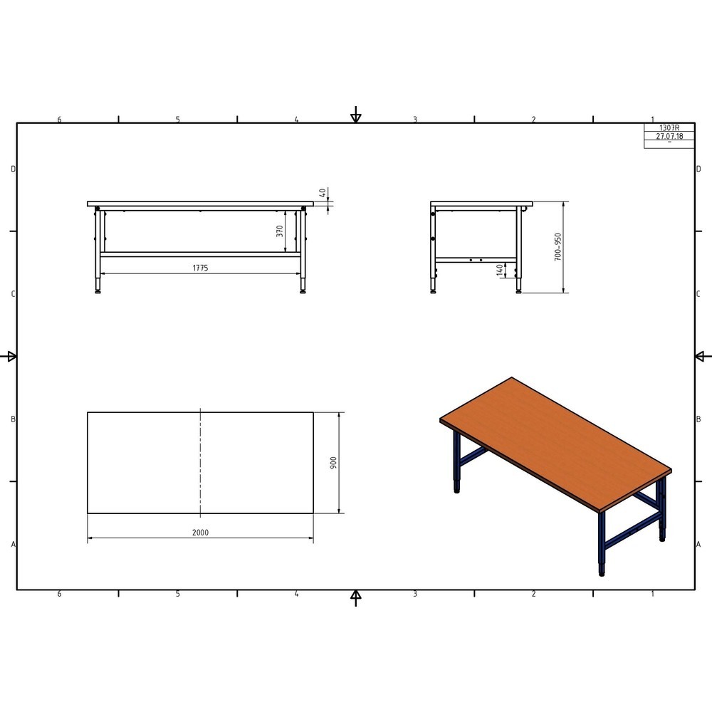 Productafbeelding nr. 3: Enkele paktafel Multiplex, hxbxd 710-960 x 2.000 x 900 mm