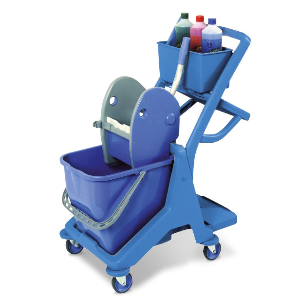 Enkele schoonmaakwagen Harema® Profi, emmer van 25 liter, met kunststof opbergruimte Product afbeelding: Enkele schoonmaakwagen Harema® Profi, emmer van 25 liter, met kunststof opbergruimte