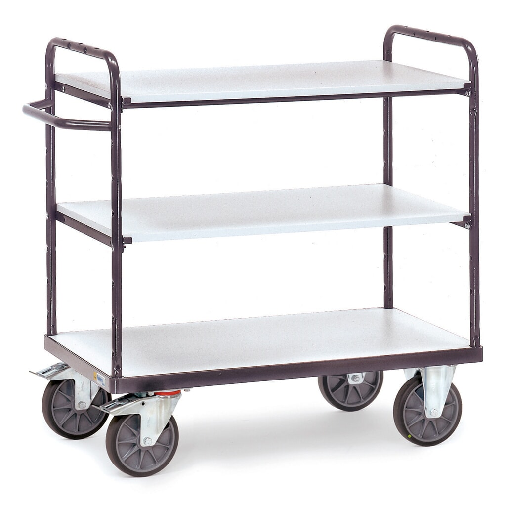 Product afbeelding: ESD-etagewagen fetra®, met houten legplanken, 3 laadvlakken van 500 x 850 mm, hoogte 1111 mm