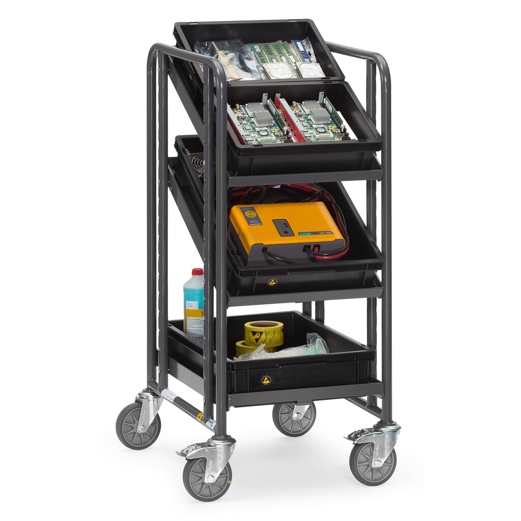 Productafbeelding nr. 3: ESD-etagewagen fetra® voor eurobakken, draagvermogen 250 kg, 3 laadvlakken van 410 x 610 mm, zonder legborden