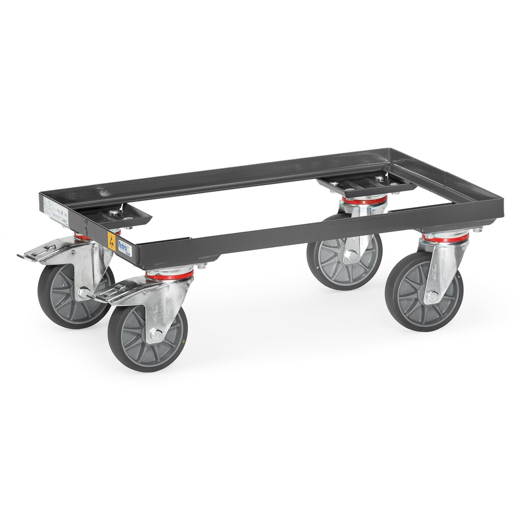 ESD-onderstel fetra® voor eurobakken, draagvermogen 250 kg, laadvlak 405 x 605 mm, zonder bodem Product afbeelding: ESD-onderstel fetra® voor eurobakken, draagvermogen 250 kg, laadvlak 405 x 605 mm, zonder bodem