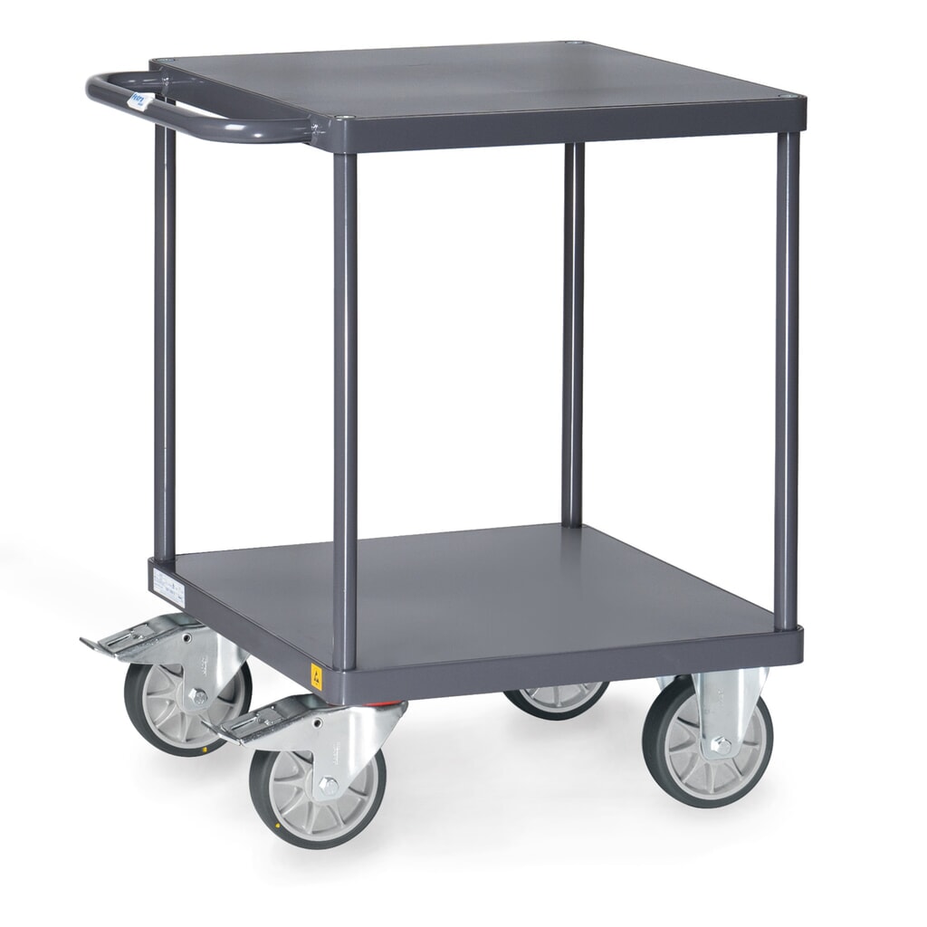 ESD tafel- en montagewagen fetra® met legborden van plaatstaal van 600 x 600 mm Product afbeelding: ESD tafel- en montagewagen fetra® met legborden van plaatstaal van 600 x 600 mm