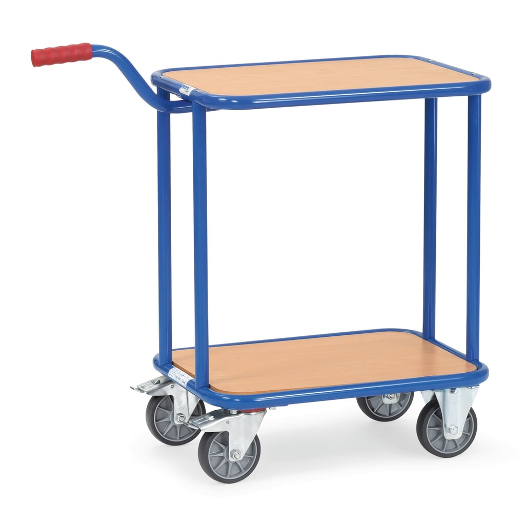 Product afbeelding: Etagehandwagen fetra®, met houten legborden, 2 etages van 600 x 450 mm