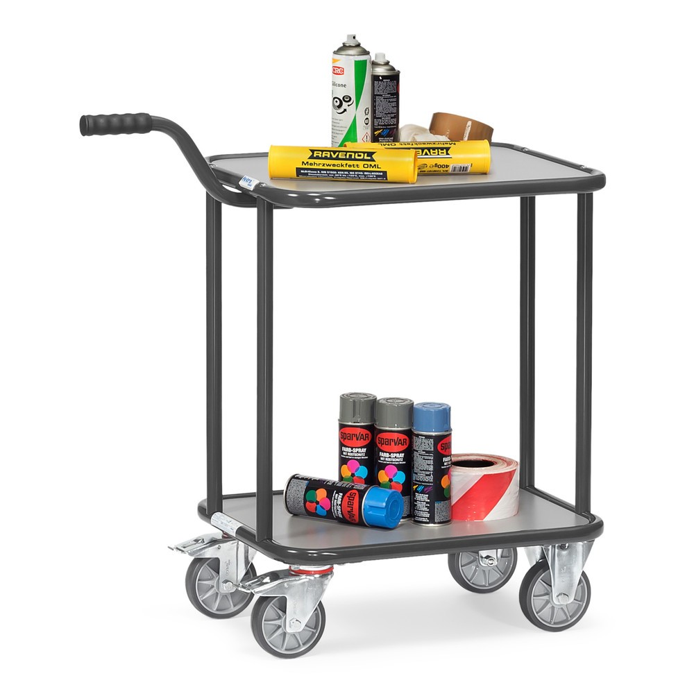 Productafbeelding nr. 2: Etagehandwagen fetra®, met houten legborden, 2 etages van 600 x 450 mm, antracietgrijs