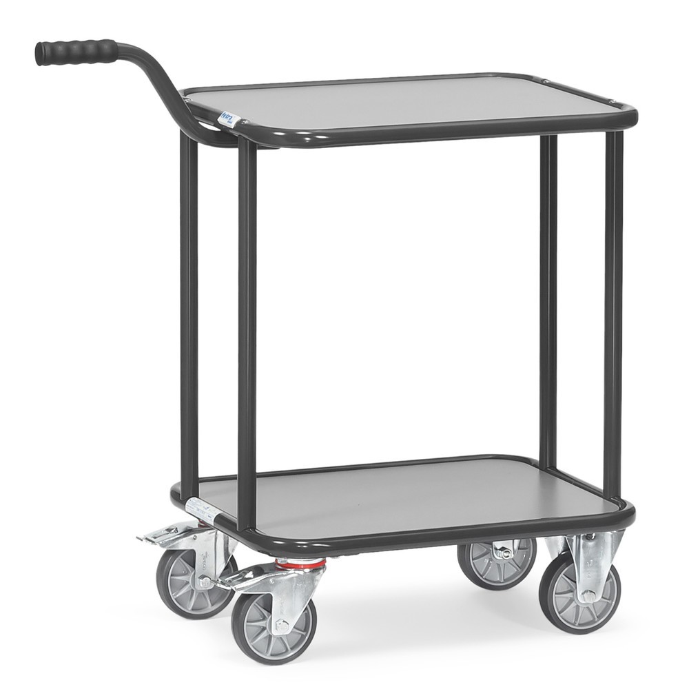 Product afbeelding: Etagehandwagen fetra®, met houten legborden, 2 etages van 600 x 450 mm, antracietgrijs