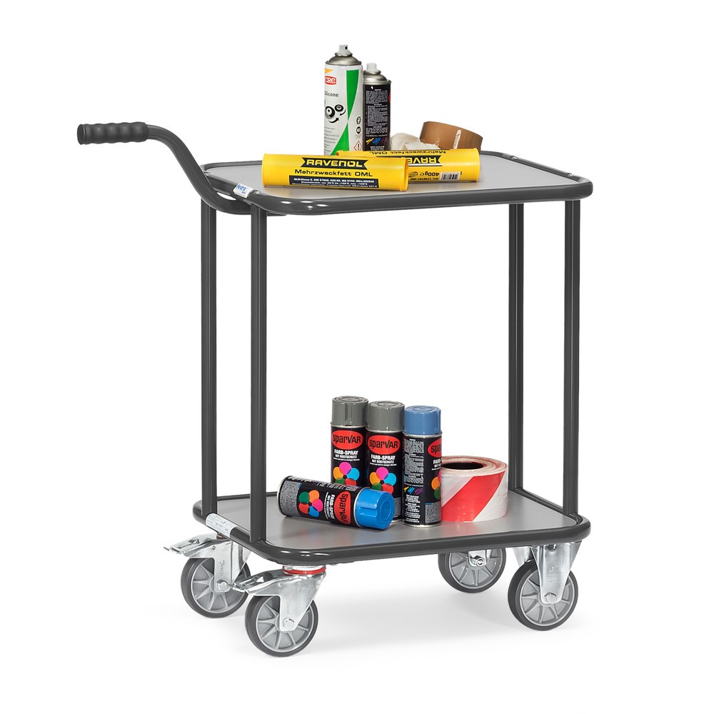 Productafbeelding nr. 3: Etagehandwagen fetra®, met houten legborden, 2 etages van 600 x 450 mm, antracietgrijs