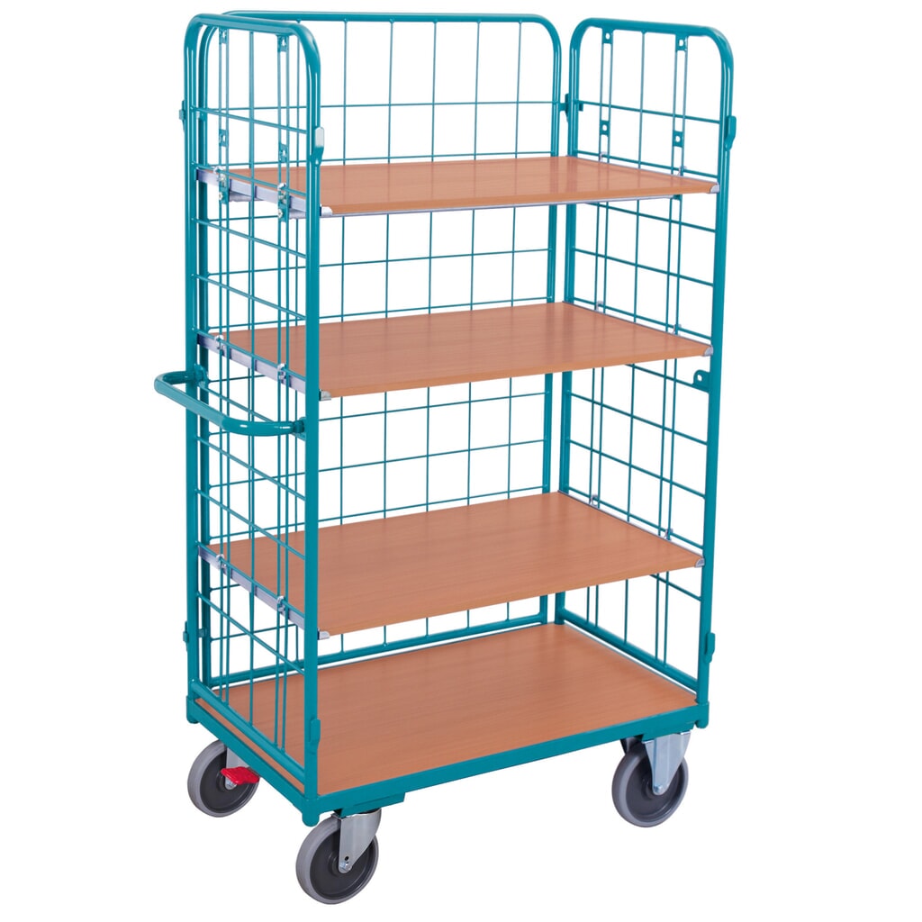 Etagewagen Ameise®, met draadrooster, aan 3 zijden gesloten, 4 etages van 1.000 x 600 mm Product afbeelding: Etagewagen Ameise®, met draadrooster, aan 3 zijden gesloten, 4 etages van 1.000 x 600 mm
