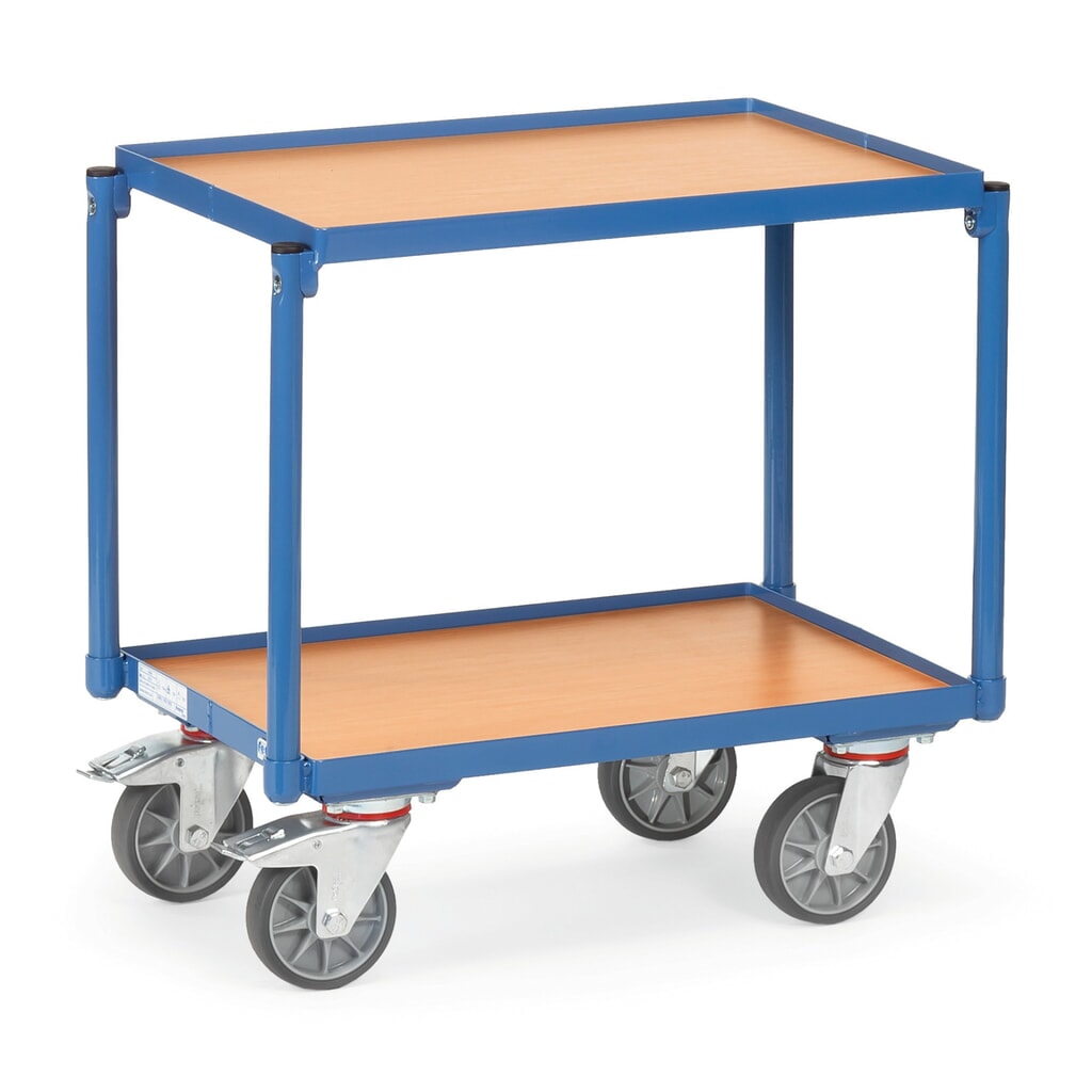 Etagewagen fetra®, 2 houten legborden van 605 x 405 mm, met rand, zonder greep Product afbeelding: Etagewagen fetra®, 2 houten legborden van 605 x 405 mm, met rand, zonder greep