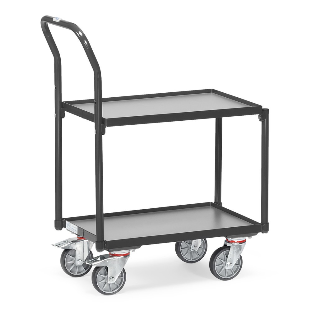 Product afbeelding: Etagewagen fetra®, 2 houten legborden van 610 x 410 mm, zonder rand, met greep, antracietgrijs