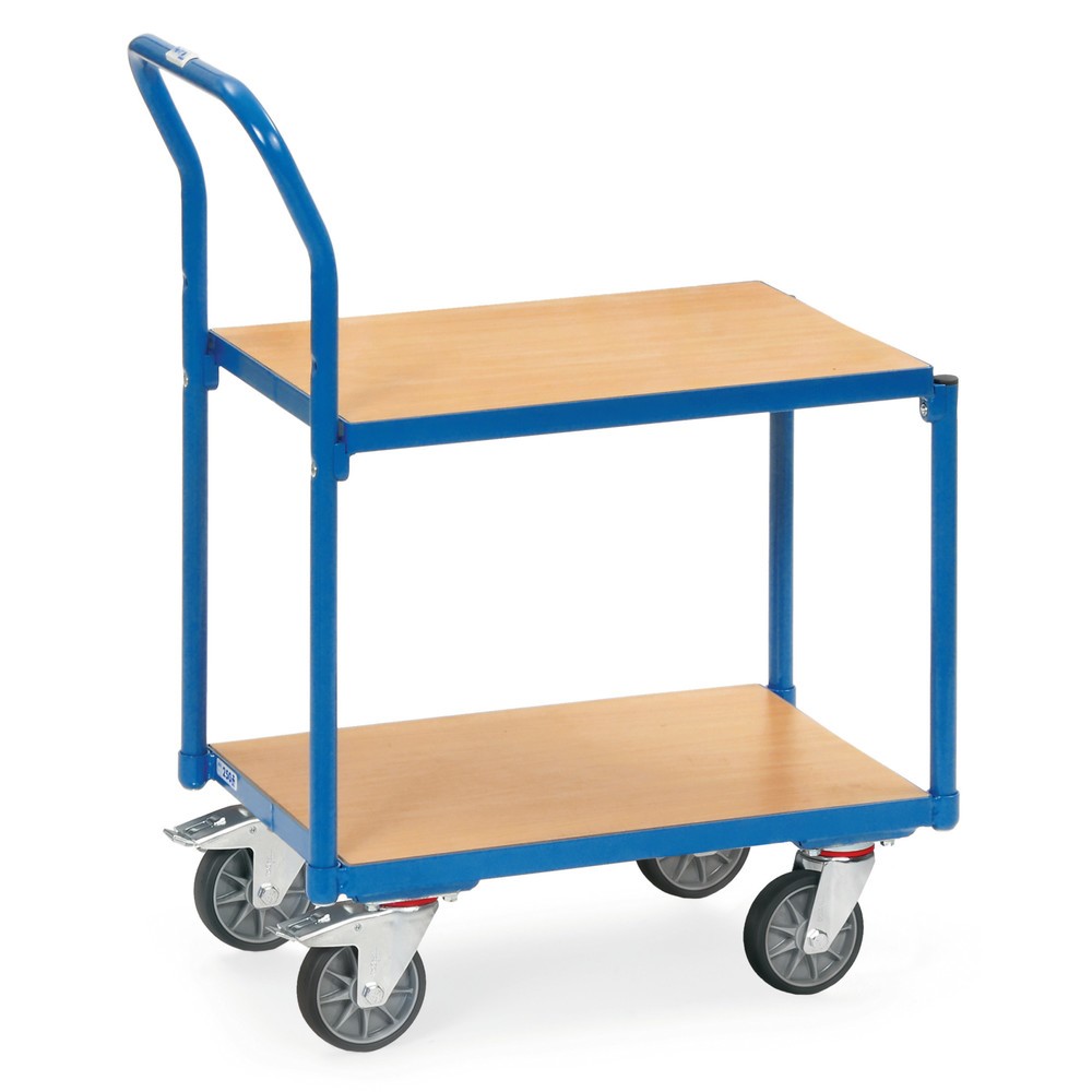 Product afbeelding: Etagewagen fetra®, 2 houten legborden van 605 x 405 mm, zonder rand, met greep