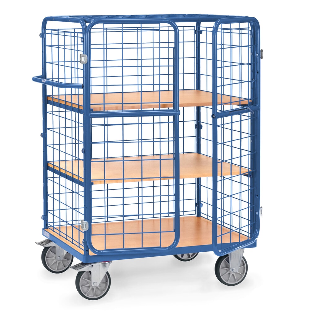 Product afbeelding: Etagewagen fetra® met draaideuren, draagvermogen 600 kg, 3 etages van 1.000 x 600 mm
