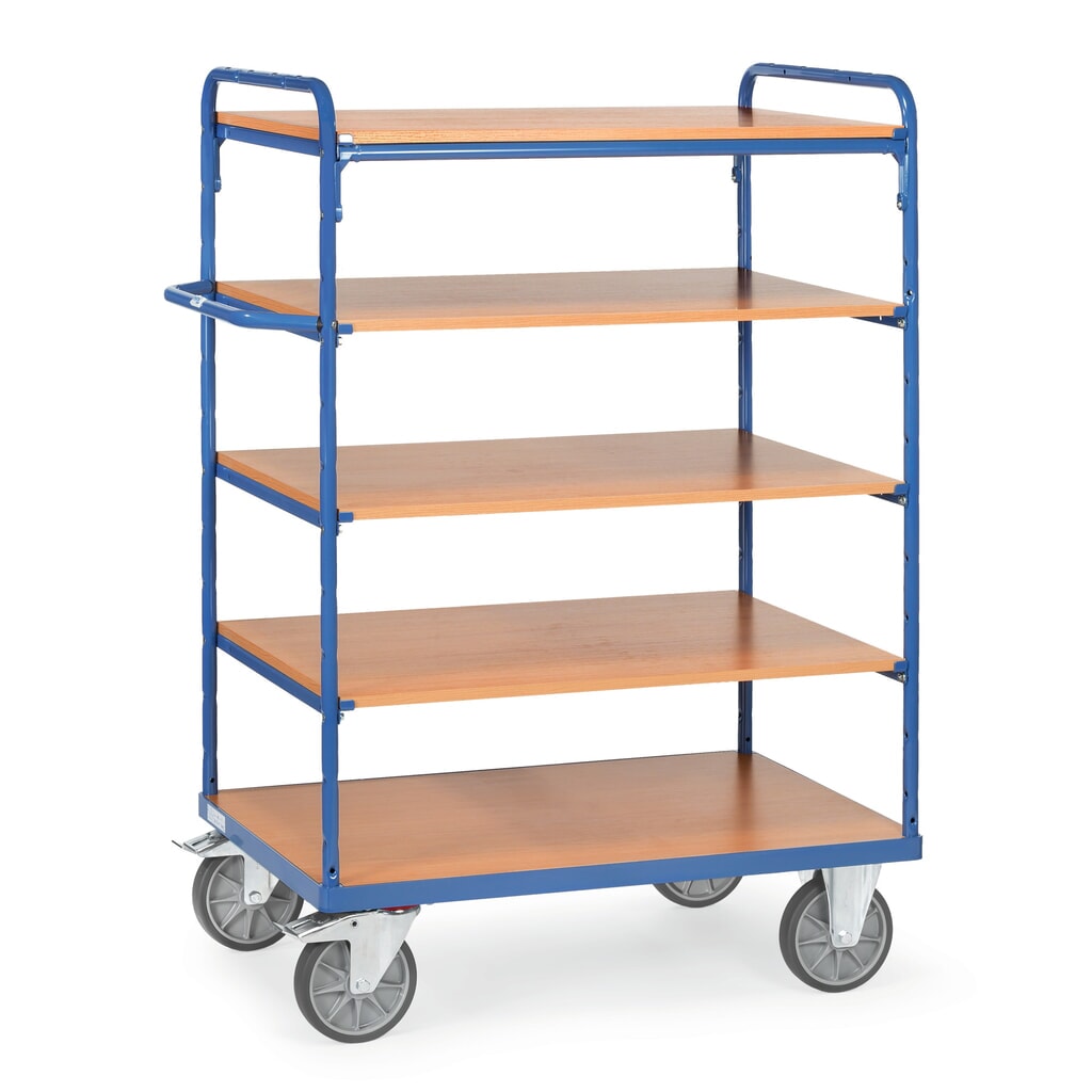 Product afbeelding: Etagewagen fetra® met houten legborden, 5 etages van 1.000 x 600 mm, hoogte 1.552 mm