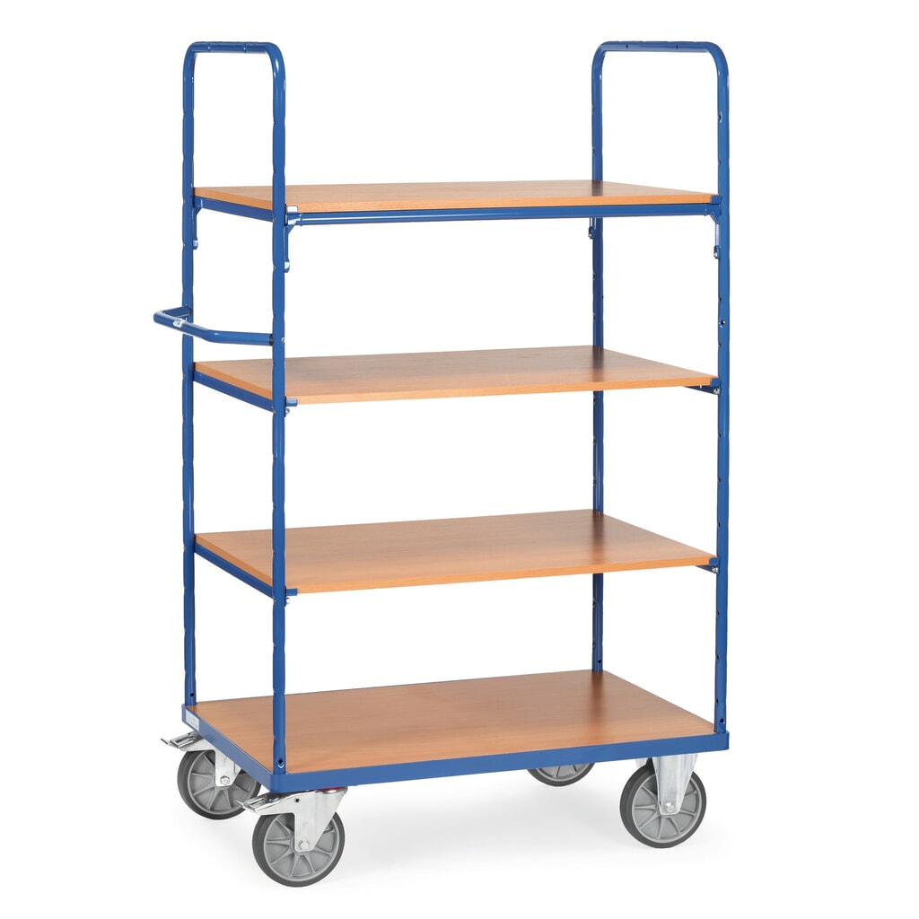 Product afbeelding: Etagewagen fetra® met houten legborden, 4 etages van 1.000 x 600 mm, hoogte 1.800 mm