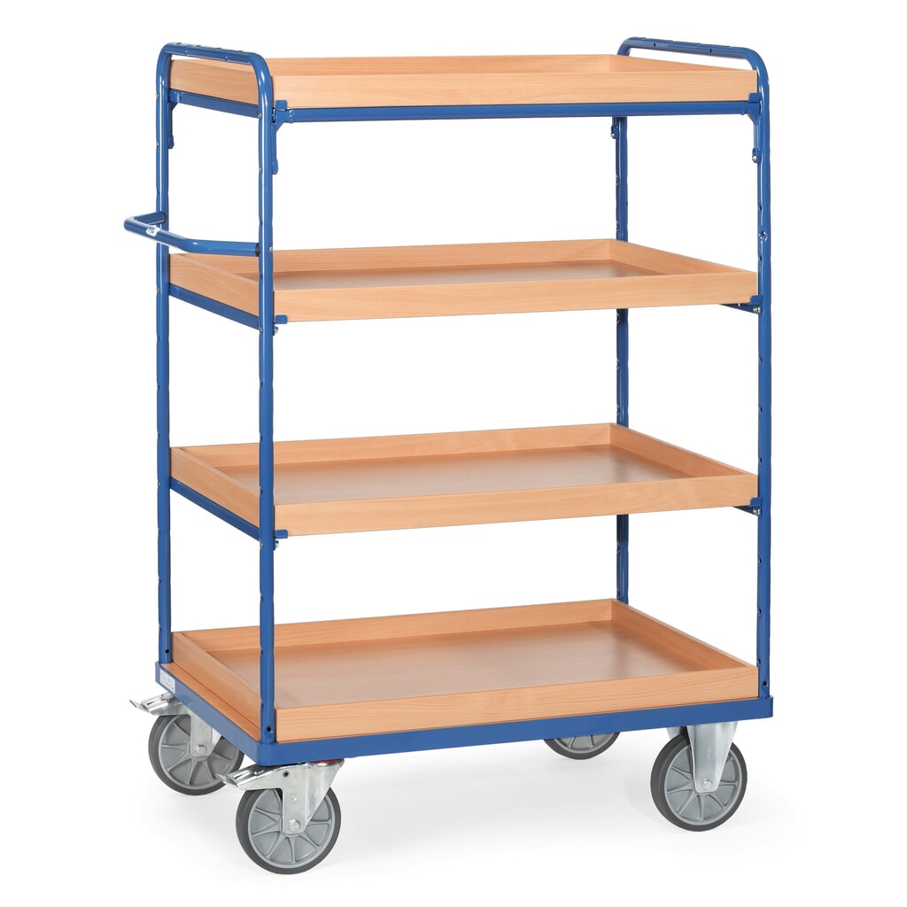Product afbeelding: Etagewagen fetra® met legborden met opstaande rand, 4 etages van 1.000 x 700 mm, hoogte 1.552 mm