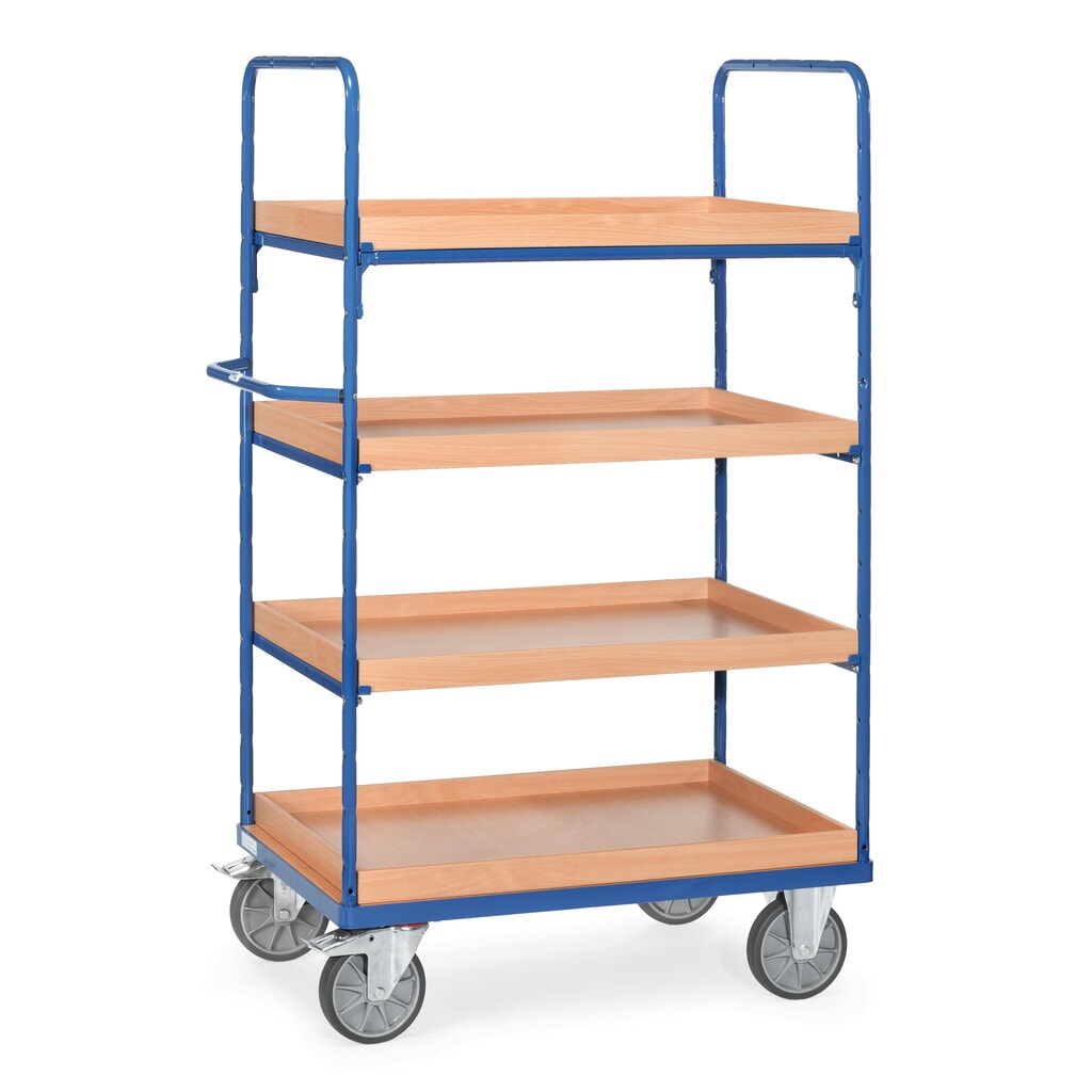 Product afbeelding: Etagewagen fetra® met legborden met opstaande rand, 4 etages van 1.000 x 700 mm, hoogte 1.800 mm