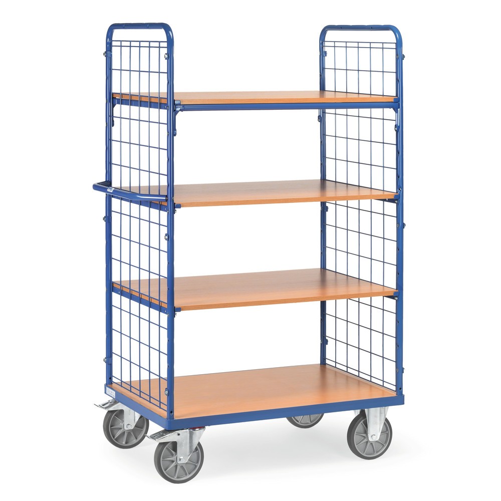 Product afbeelding: Etagewagen fetra® met vaste legborden, 2 gaaswanden, 4 etages van 1.000 x 700 mm