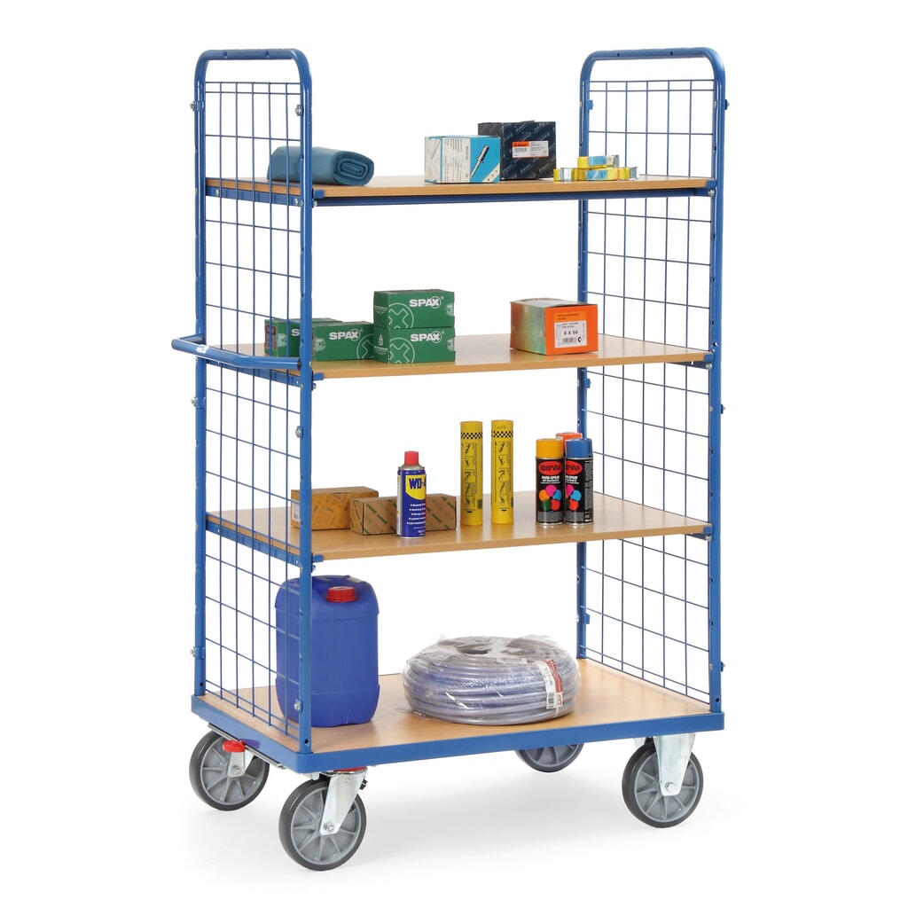 Productafbeelding nr. 3: Etagewagen fetra® met vaste legborden, 2 gaaswanden, 4 etages van 1.000 x 700 mm
