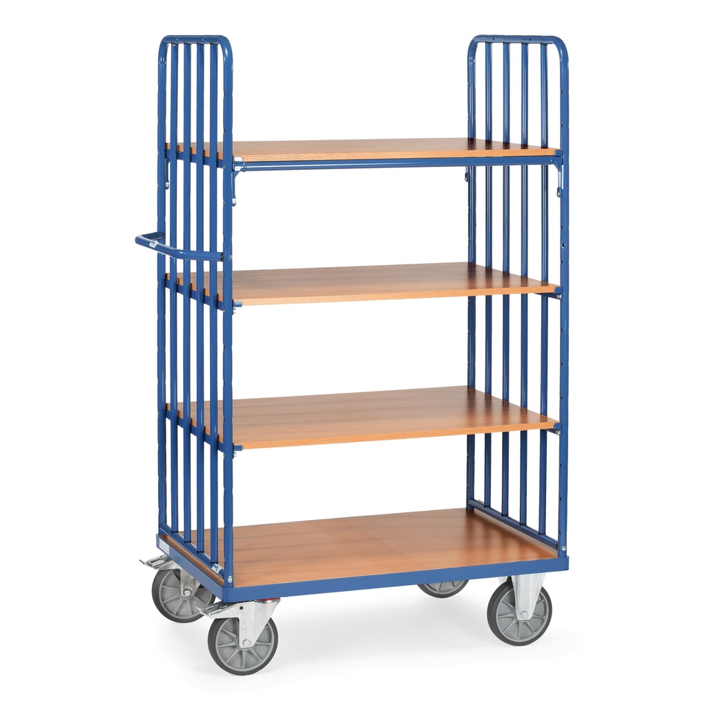 Etagewagen fetra® met verticale stijlen, 2 wanden, 4 etages van 1.000 x 600 mm Product afbeelding: Etagewagen fetra® met verticale stijlen, 2 wanden, 4 etages van 1.000 x 600 mm