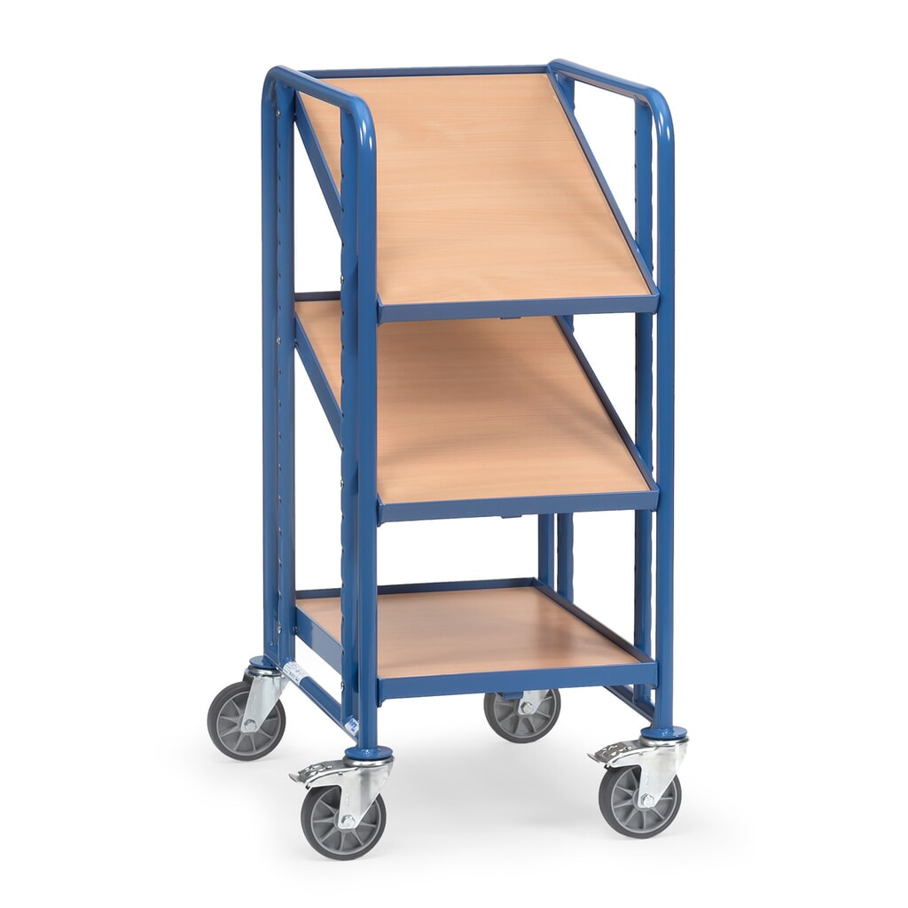 Etagewagen fetra® voor eurobakken, met legborden, draagvermogen 250 kg, 3 etages van 410 x 610 mm Product afbeelding: Etagewagen fetra® voor eurobakken, met legborden, draagvermogen 250 kg, 3 etages van 410 x 610 mm