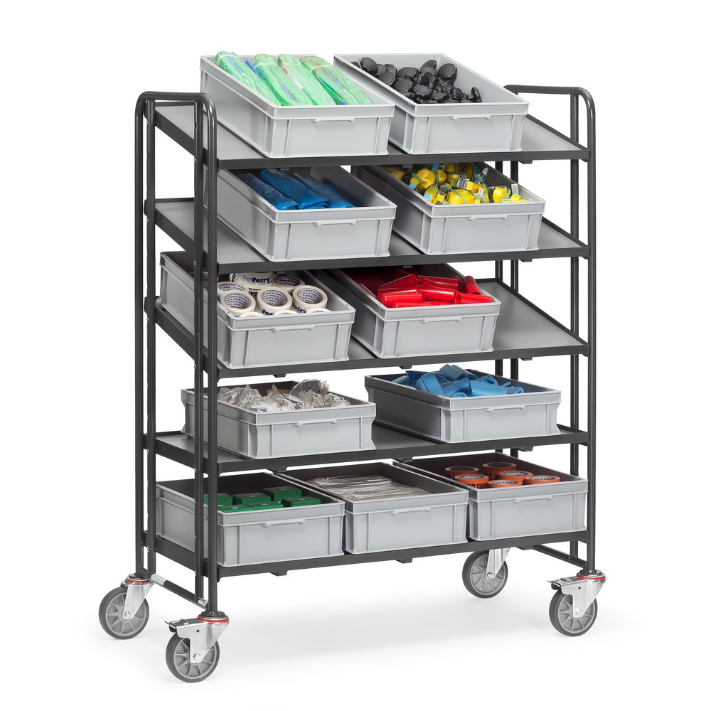 Productafbeelding nr. 2: Etagewagen fetra® voor eurobakken, met legborden, draagvermogen 300 kg, 5 etages van 1.240 x 610 mm, antracietgrijs