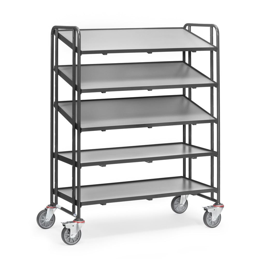 Product afbeelding: Etagewagen fetra® voor eurobakken, met legborden, draagvermogen 300 kg, 5 etages van 1.240 x 610 mm, antracietgrijs