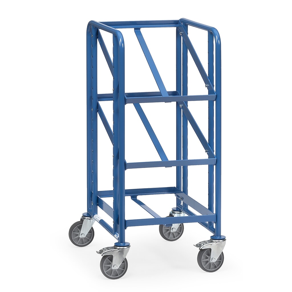 Etagewagen fetra® voor eurobakken, open frame, draagvermogen 250 kg, 3 etages van 410 x 610 mm Product afbeelding: Etagewagen fetra® voor eurobakken, open frame, draagvermogen 250 kg, 3 etages van 410 x 610 mm