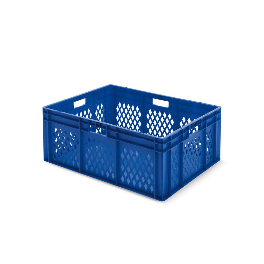 Product afbeelding: Euro-stapelbak, wanden opengewerkt + bodems gesloten, 127 liter, blauw, handgrepen