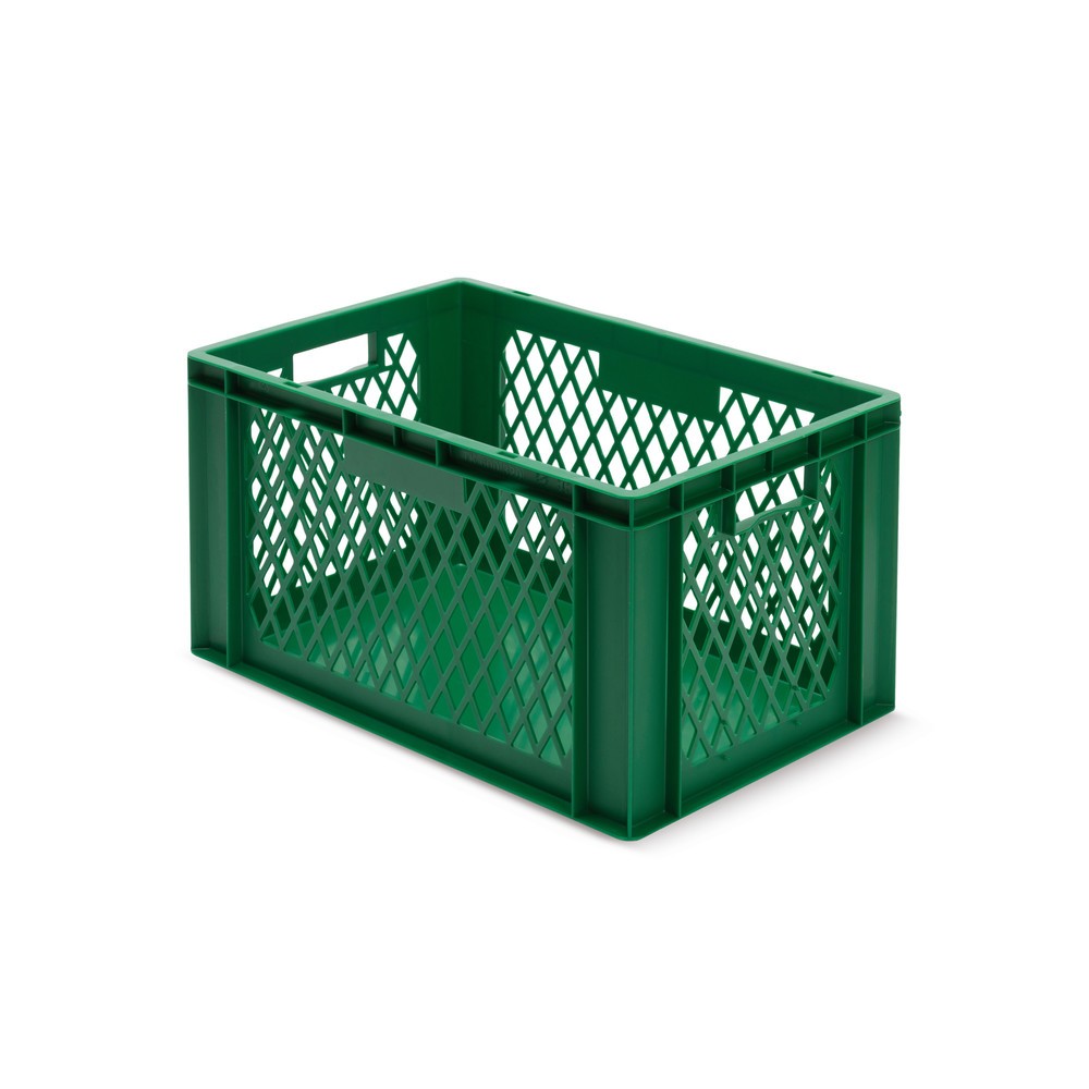 Product afbeelding: Euro-stapelbak, wanden opengewerkt + bodems gesloten, 61 liter, groen, handgrepen