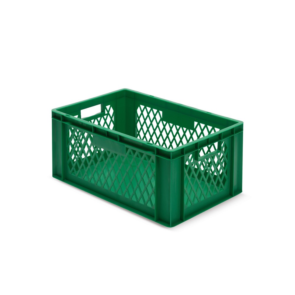 Product afbeelding: Euro-stapelbak, wanden opengewerkt + bodems gesloten, 51 liter, groen, handgrepen