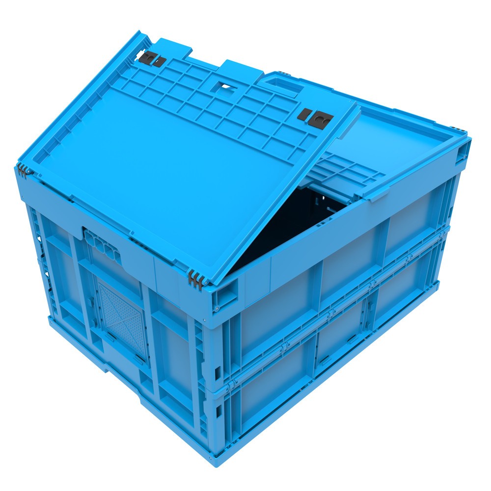 Product afbeelding: Euronorm-vouwbak Premium, met scharnierdeksel, 165 liter, blauw