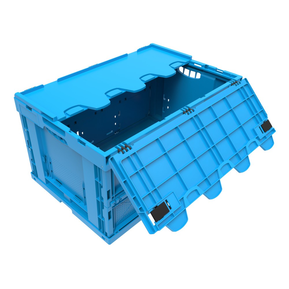 Product afbeelding: Euronorm-vouwbak Premium, met scharnierdeksel, 60 liter, blauw