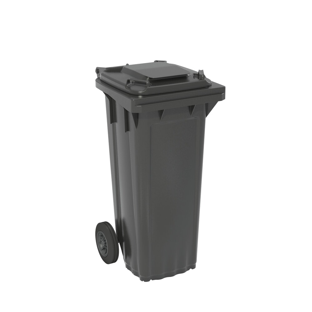 Mobiele vuilnisbak van HDPE, 2 wielen, 80 liter, zwartgrijs, deksel zwartgrijs Product afbeelding: Mobiele vuilnisbak van HDPE, 2 wielen, 80 liter, zwartgrijs, deksel zwartgrijs